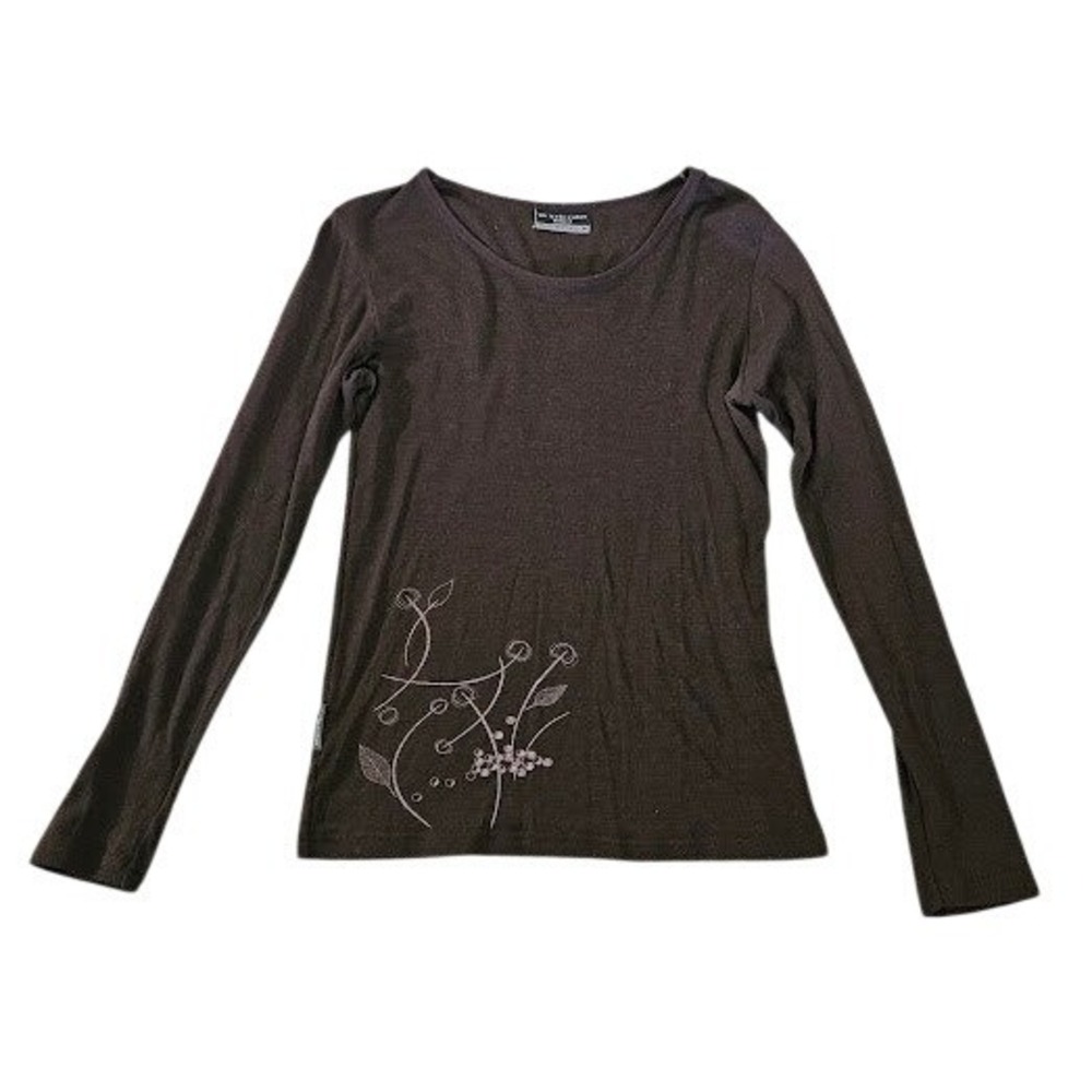 Icebreaker Skin 200 Shirt Women Large Brown Merino Wool Long Sleeve Top Floral